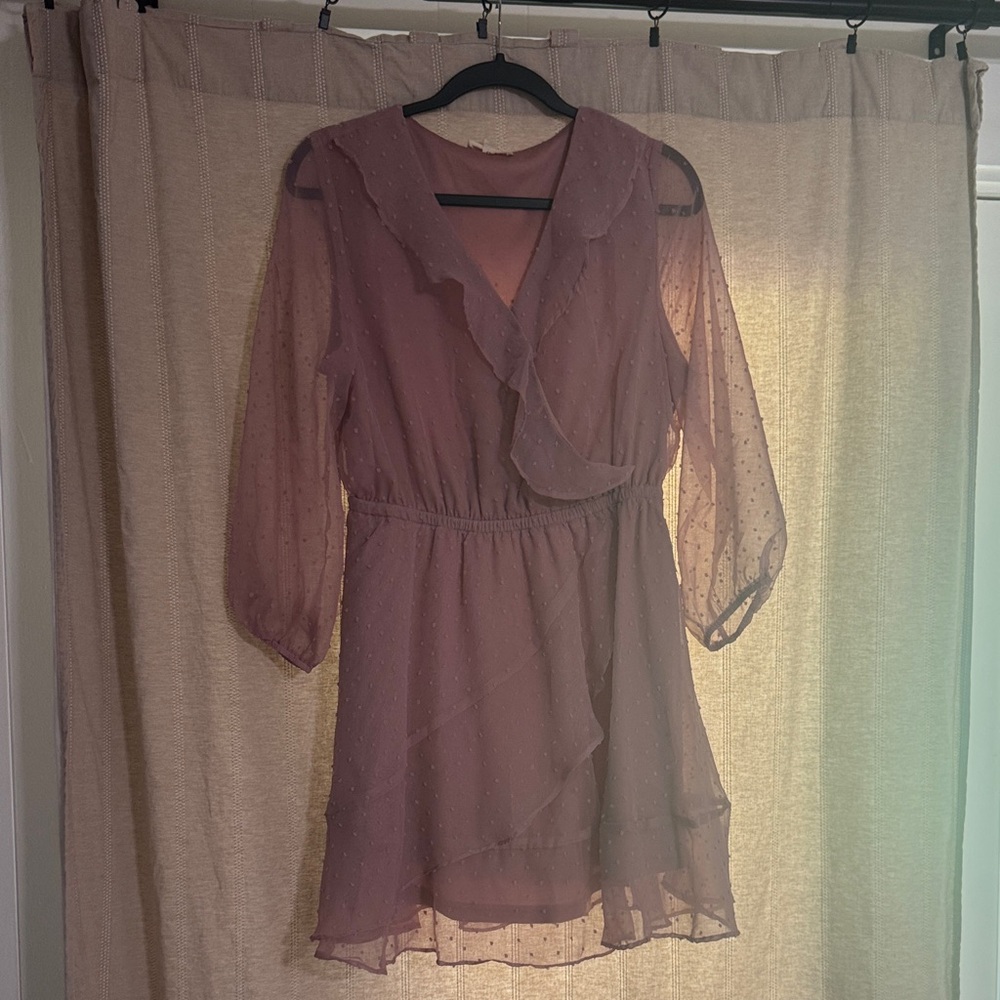 entro Dusty Mauve Ruffle Wrap Mini Dress